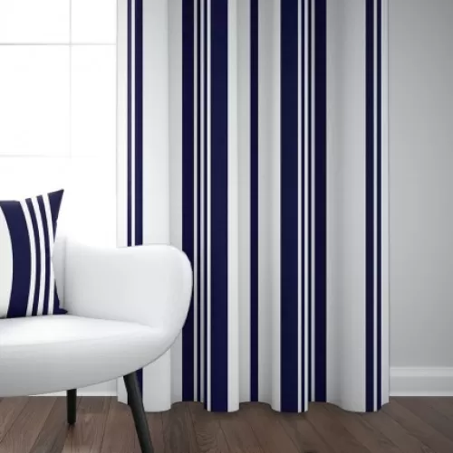 Jean-Vier Curtains^Cortina De Saten De Algodon A Rayas Azul Oscuro