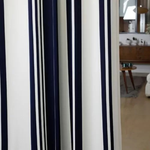 Jean-Vier Curtains^Cortina De Saten De Algodon A Rayas Azul Oscuro