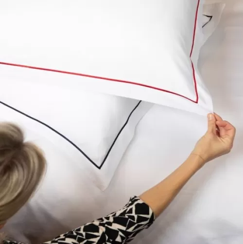 Jean-Vier Pillowcase^Lot De 2 Taies D'Oreiller Avec Broderie Bleu Fonce
